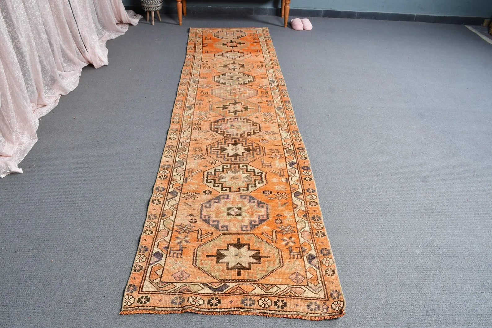 Vintage Turkish Runner Rug 2.7 x 10.5 ft