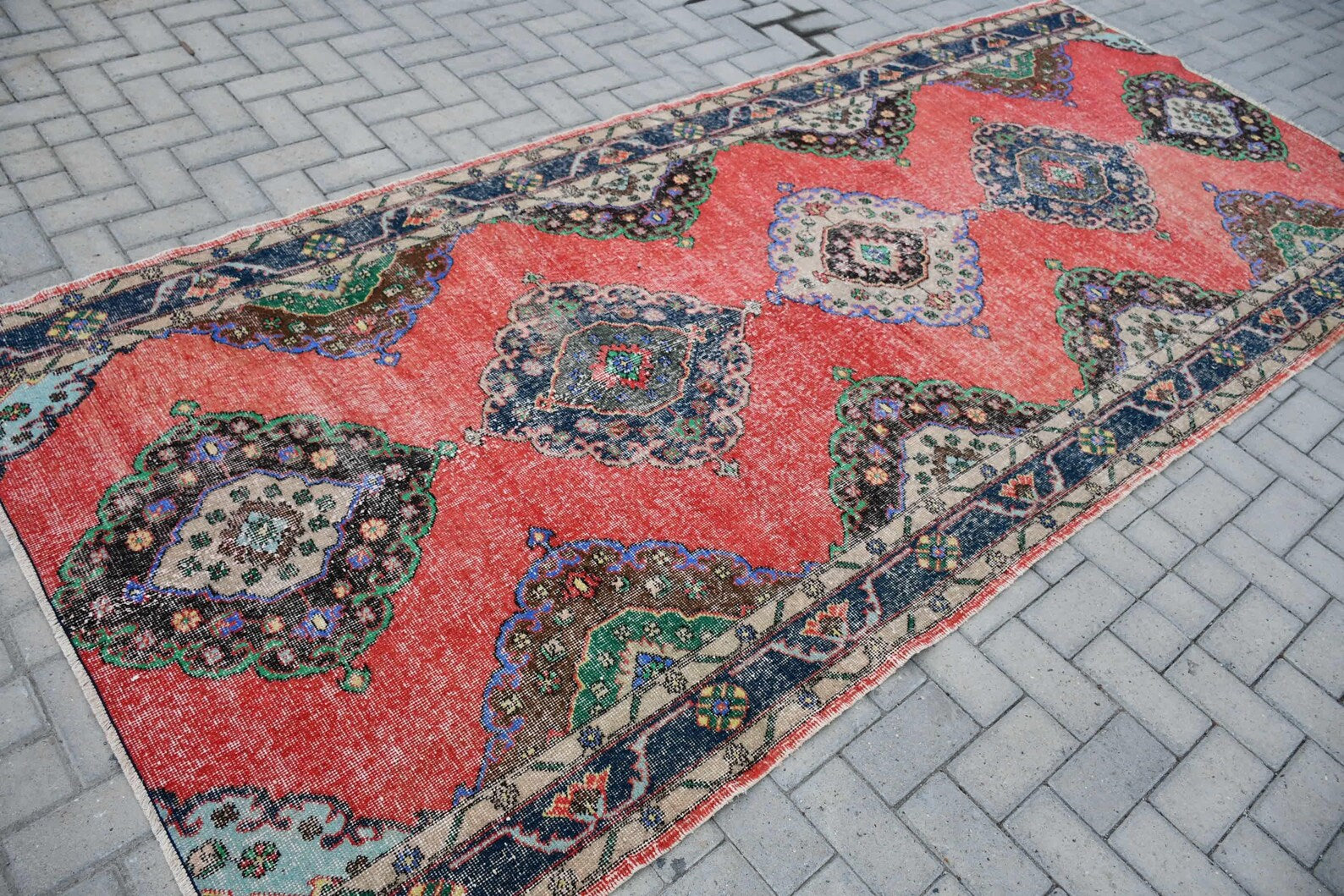 XL Vintage Turkish Accent Area rug 4.7 x 11.1 ft