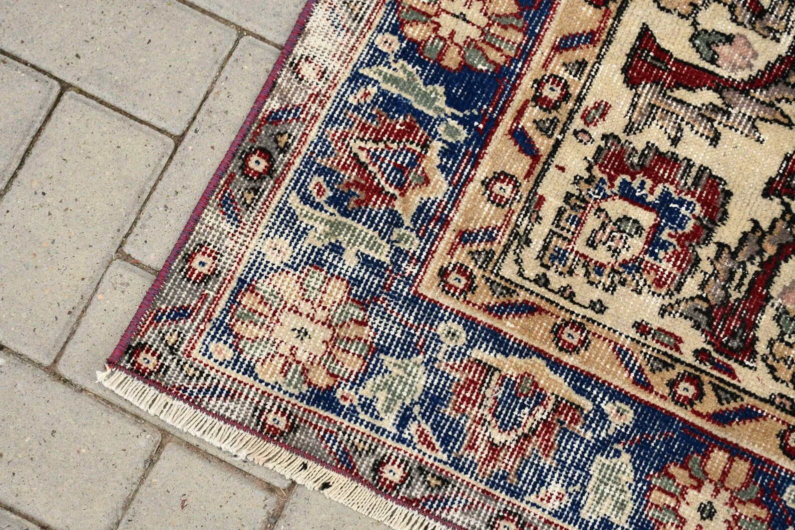 Vintage Turkish Accent Area rug 3.6 x 7.2 ft