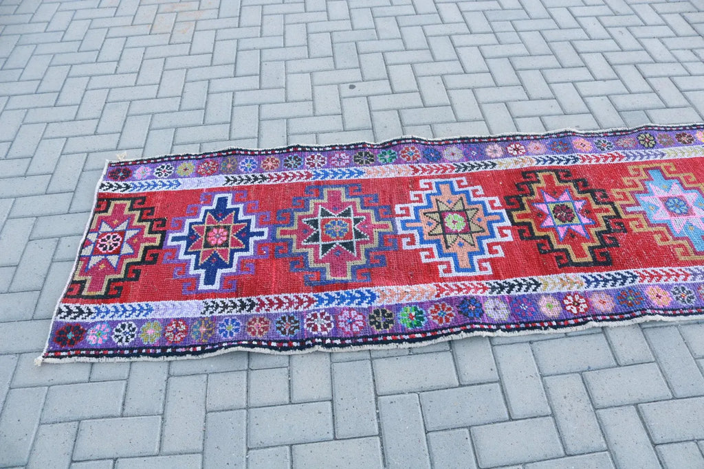 Vintage Turkish Runner Rug 2.8 x 11.9 ft