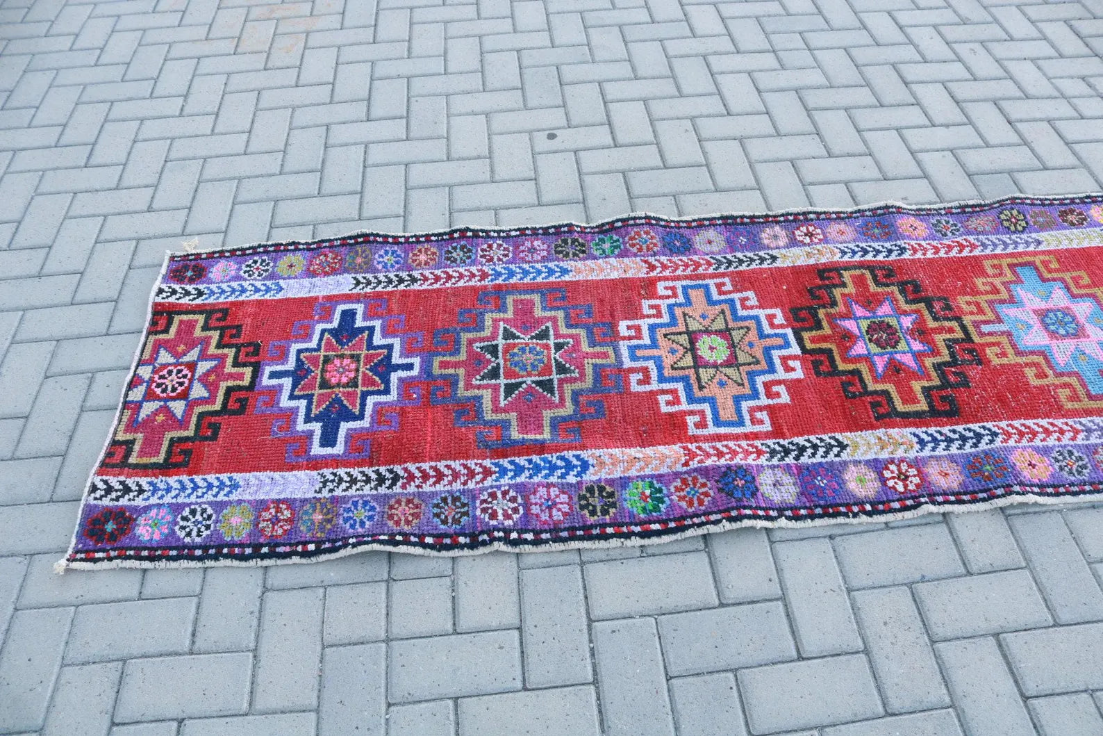 Vintage Turkish Runner Rug 2.8 x 11.9 ft