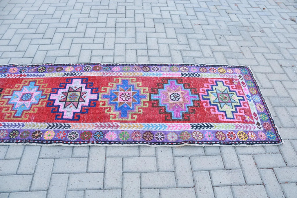 Vintage Turkish Runner Rug 2.8 x 11.9 ft