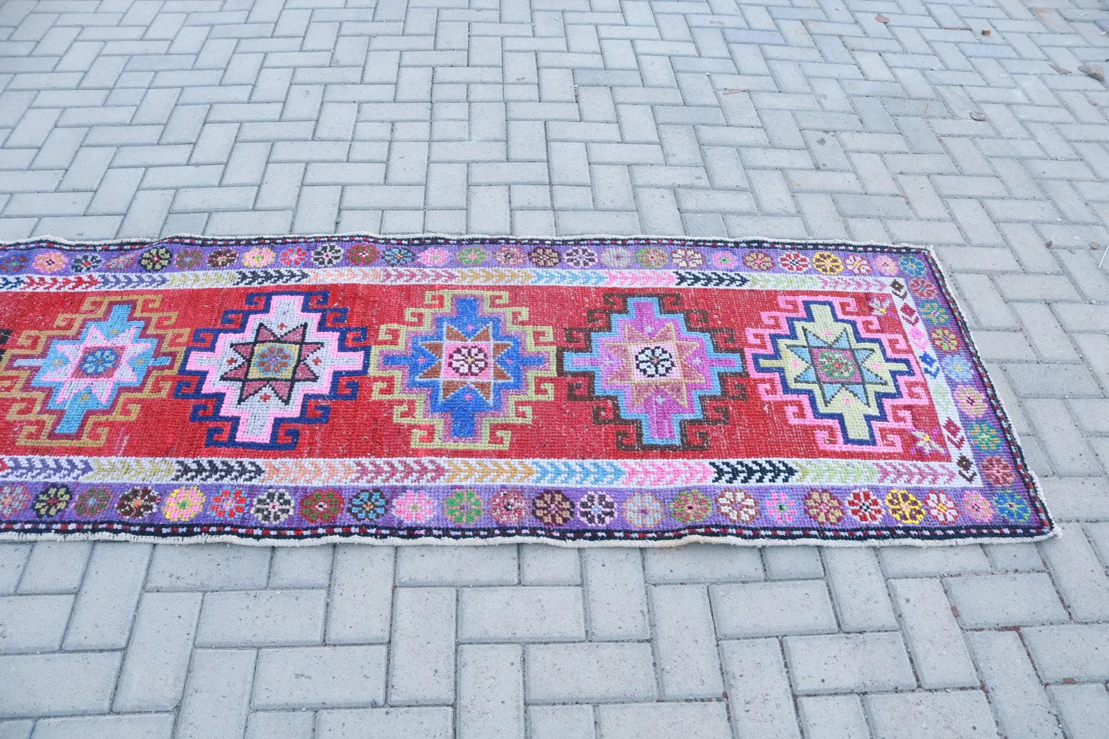 Vintage Turkish Runner Rug 2.8 x 11.9 ft