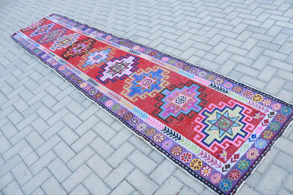 Vintage Turkish Runner Rug 2.8 x 11.9 ft