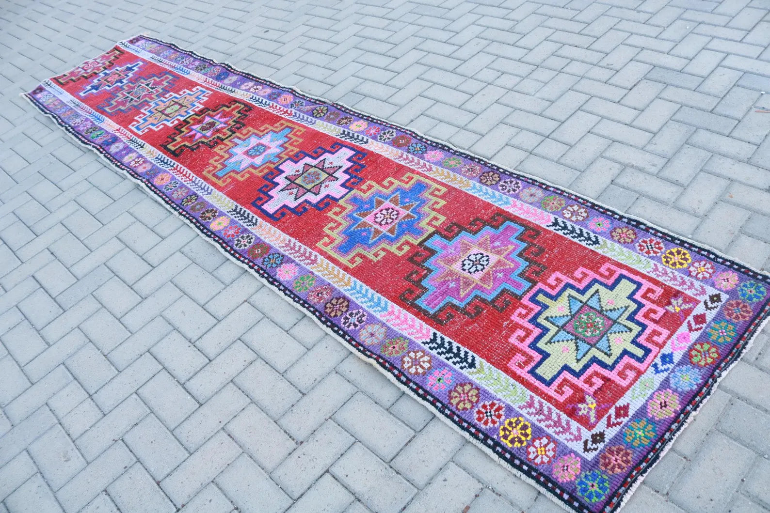 Vintage Turkish Runner Rug 2.8 x 11.9 ft