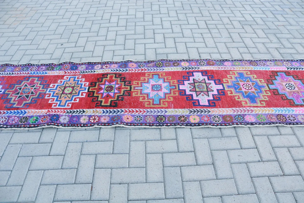 Vintage Turkish Runner Rug 2.8 x 11.9 ft