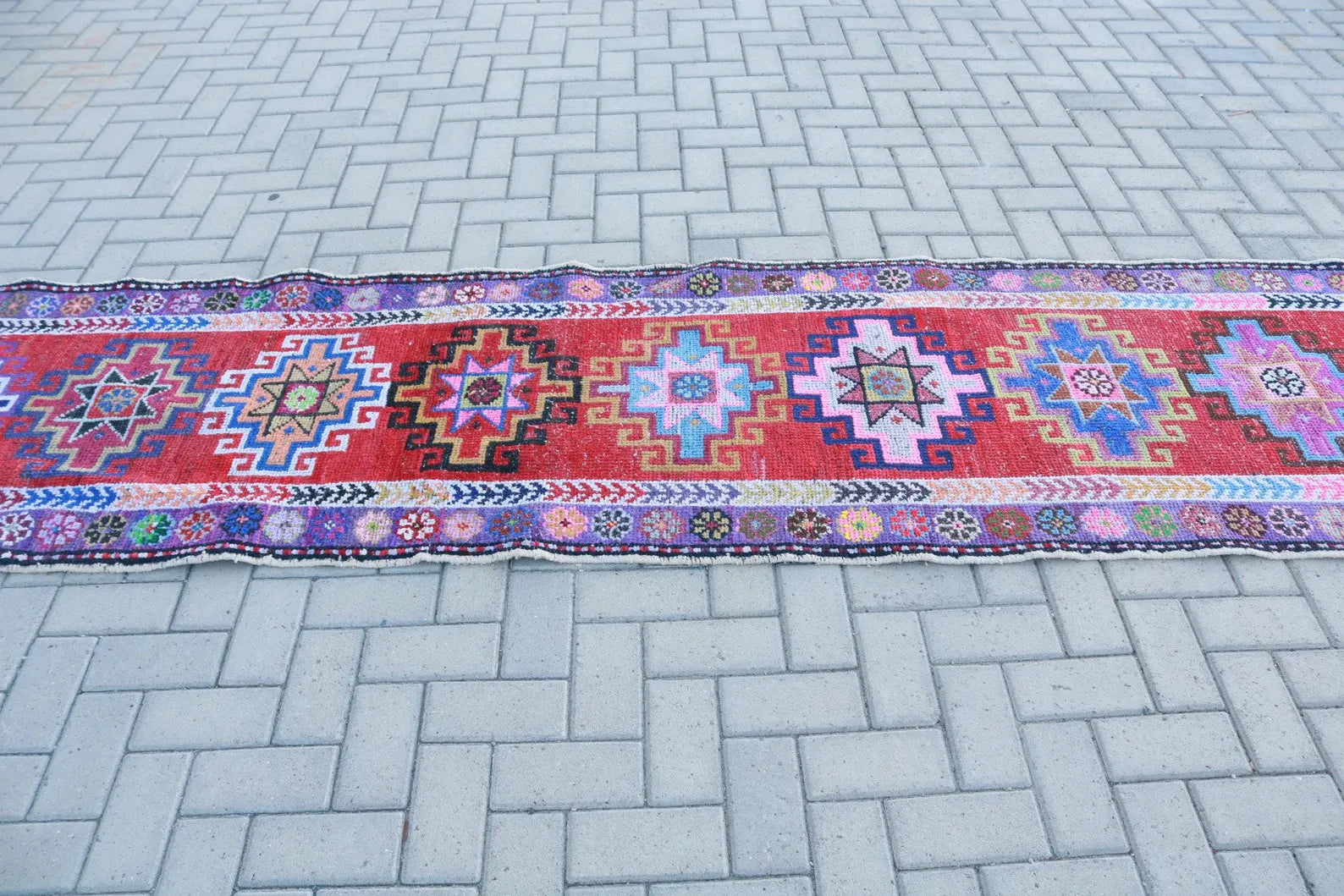 Vintage Turkish Runner Rug 2.8 x 11.9 ft