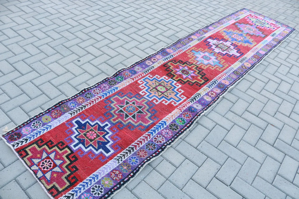 Vintage Turkish Runner Rug 2.8 x 11.9 ft