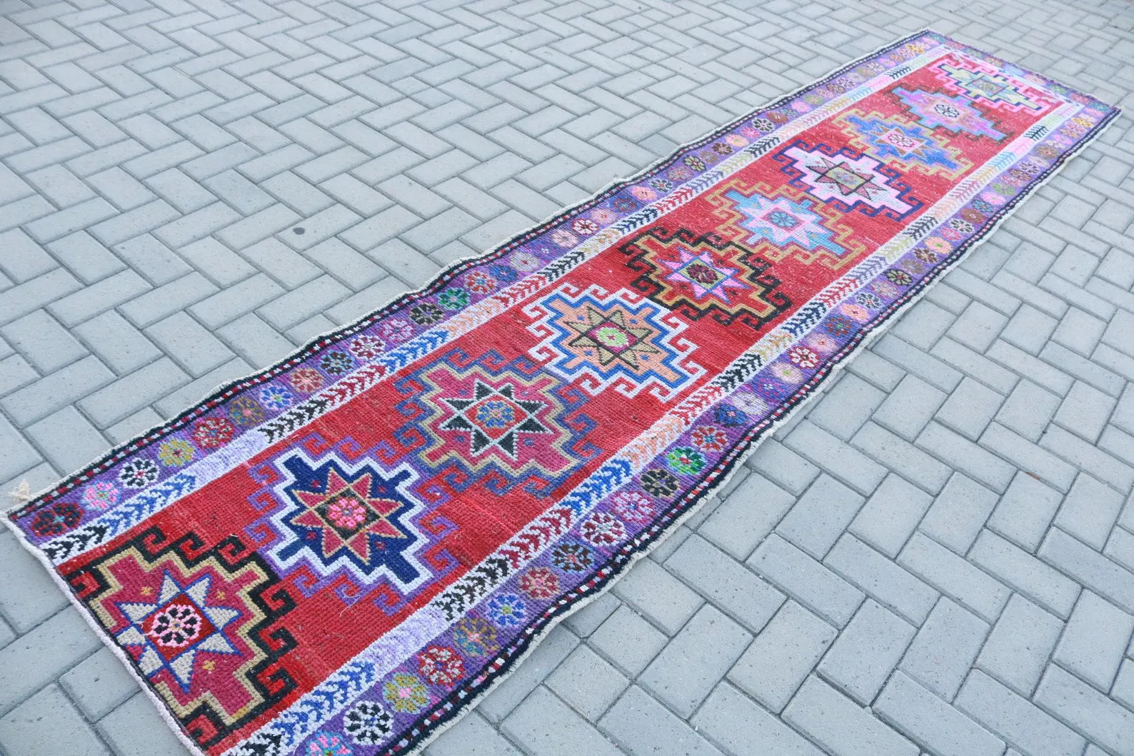 Vintage Turkish Runner Rug 2.8 x 11.9 ft