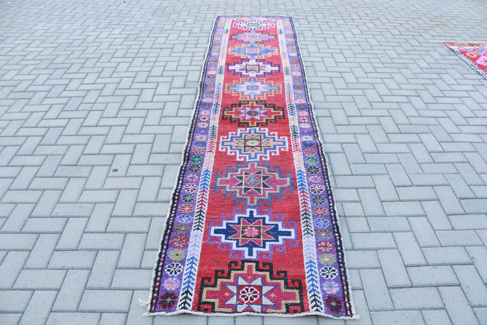 Vintage Turkish Runner Rug 2.8 x 11.9 ft