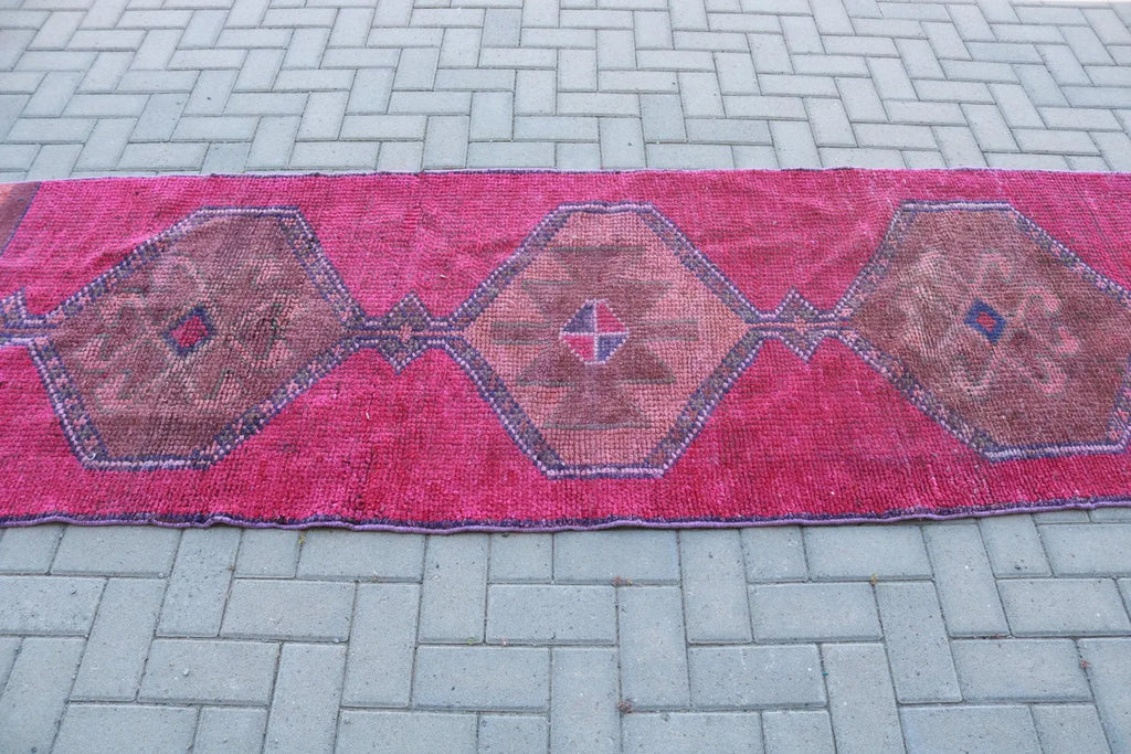 Vintage Turkish Runner Rug 3 x 9.4 ft
