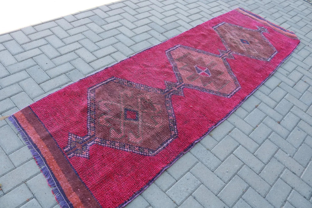 Vintage Turkish Runner Rug 3 x 9.4 ft