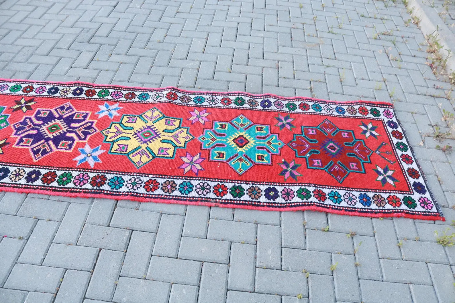 Vintage Turkish Runner Rug 2.7 x 13.4 ft