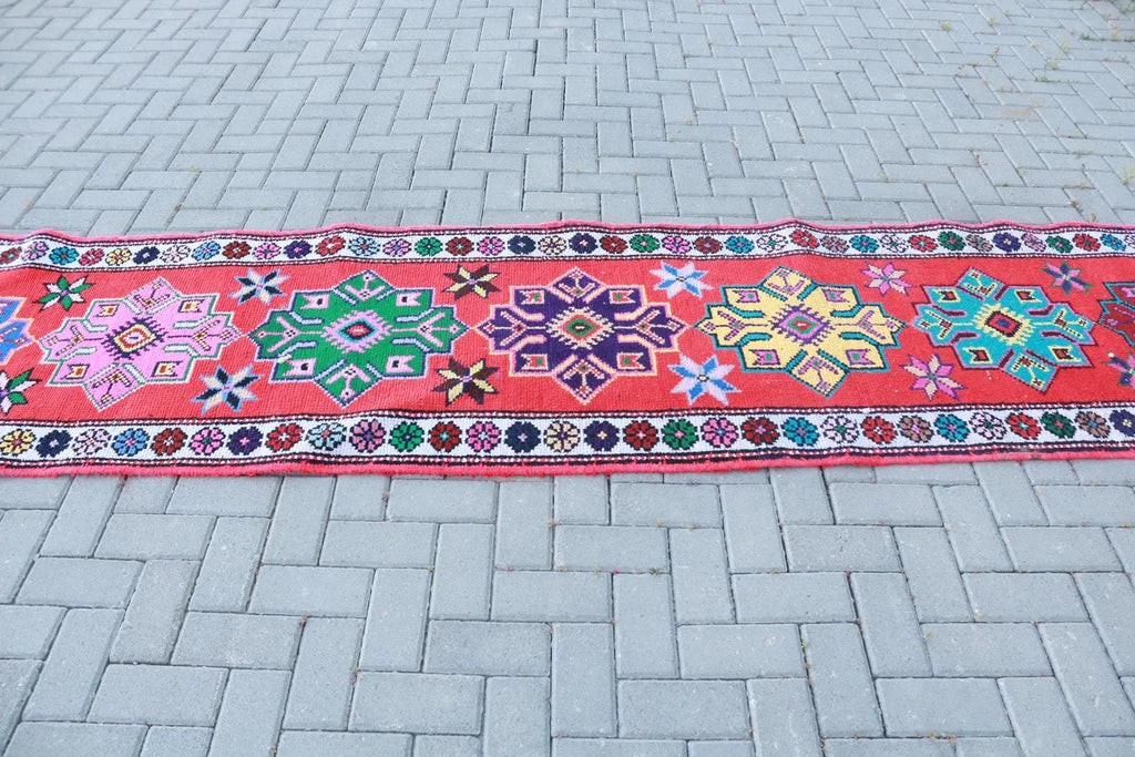 Vintage Turkish Runner Rug 2.7 x 13.4 ft