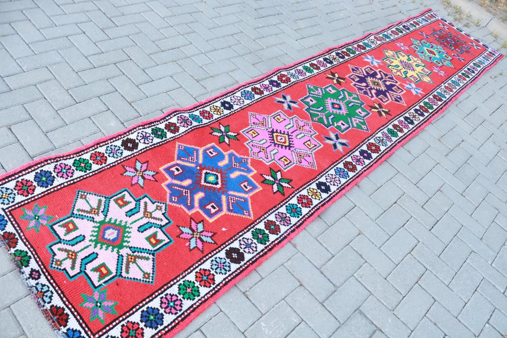 Vintage Turkish Runner Rug 2.7 x 13.4 ft