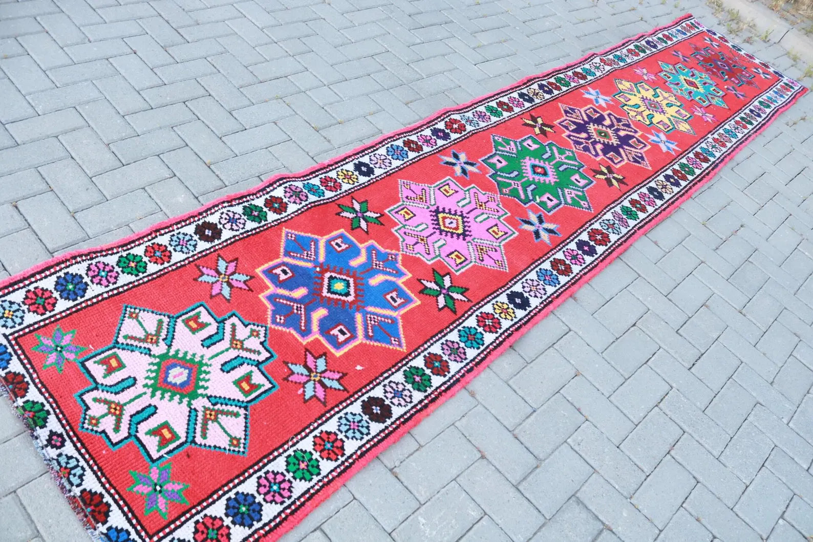 Vintage Turkish Runner Rug 2.7 x 13.4 ft