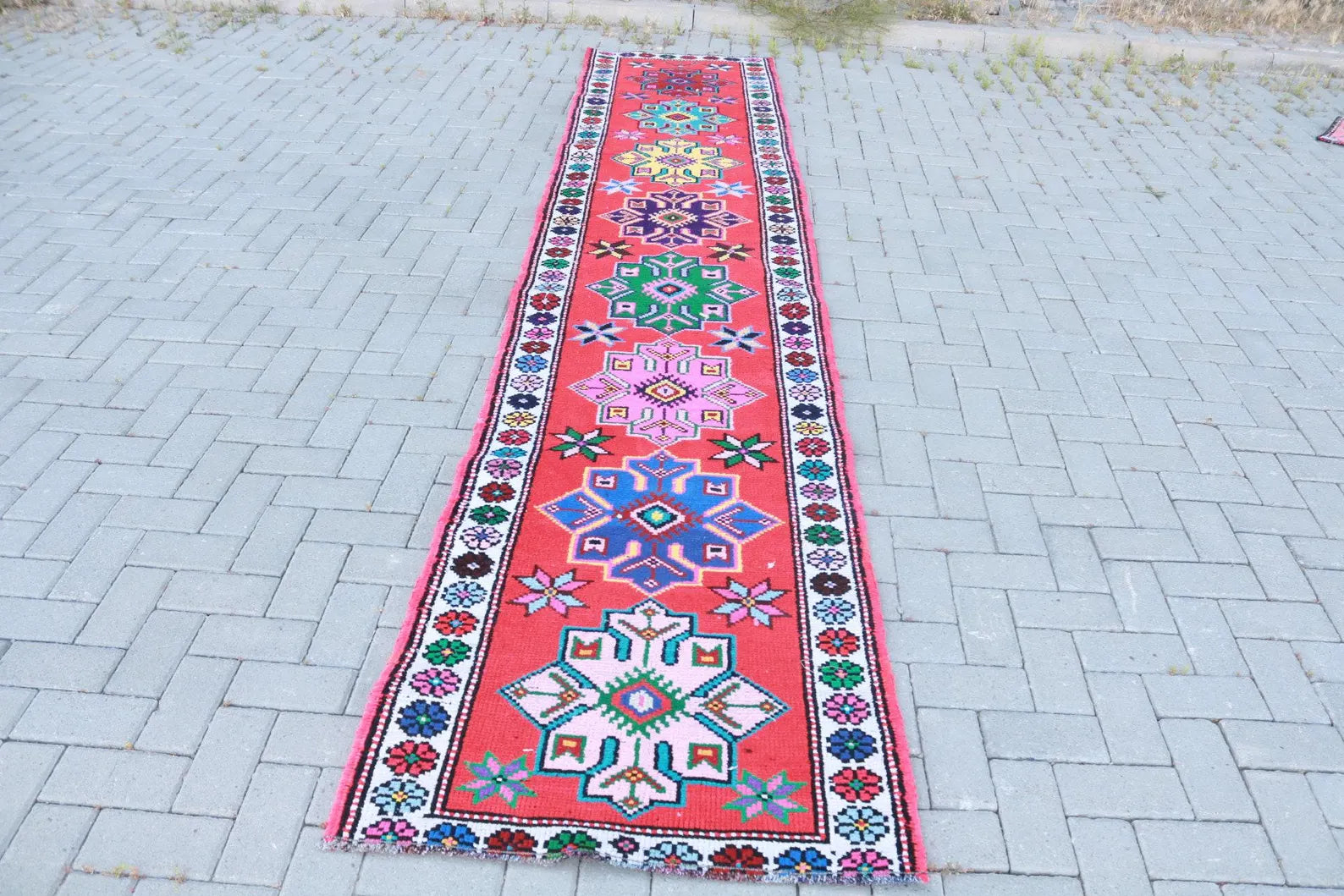 Vintage Turkish Runner Rug 2.7 x 13.4 ft