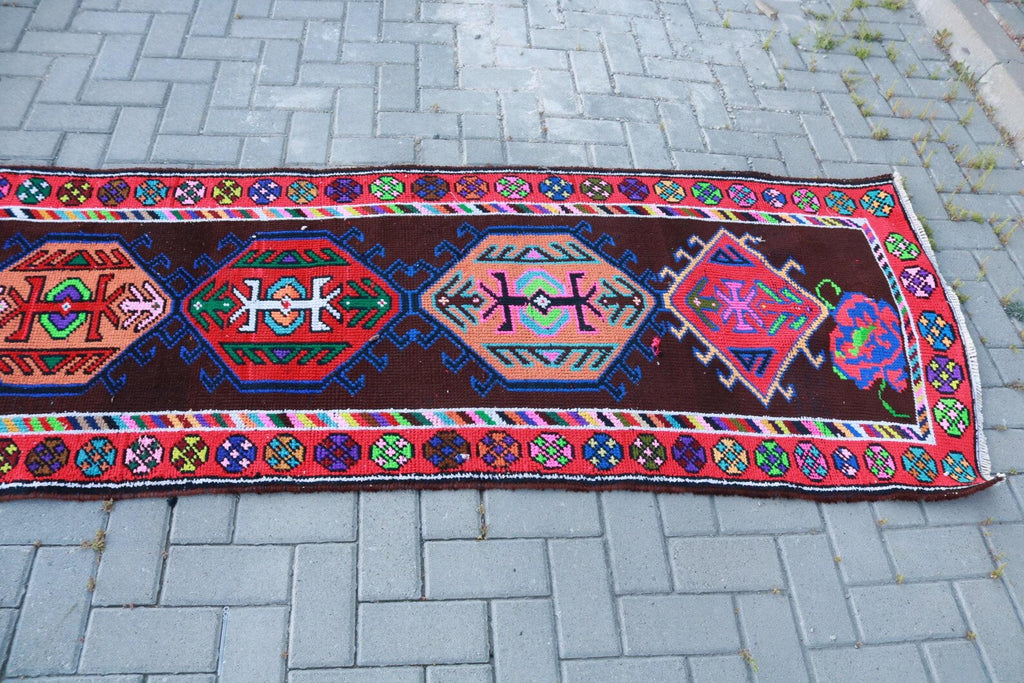 Vintage Turkish Runner Rug 2.6 x 13.5 ft