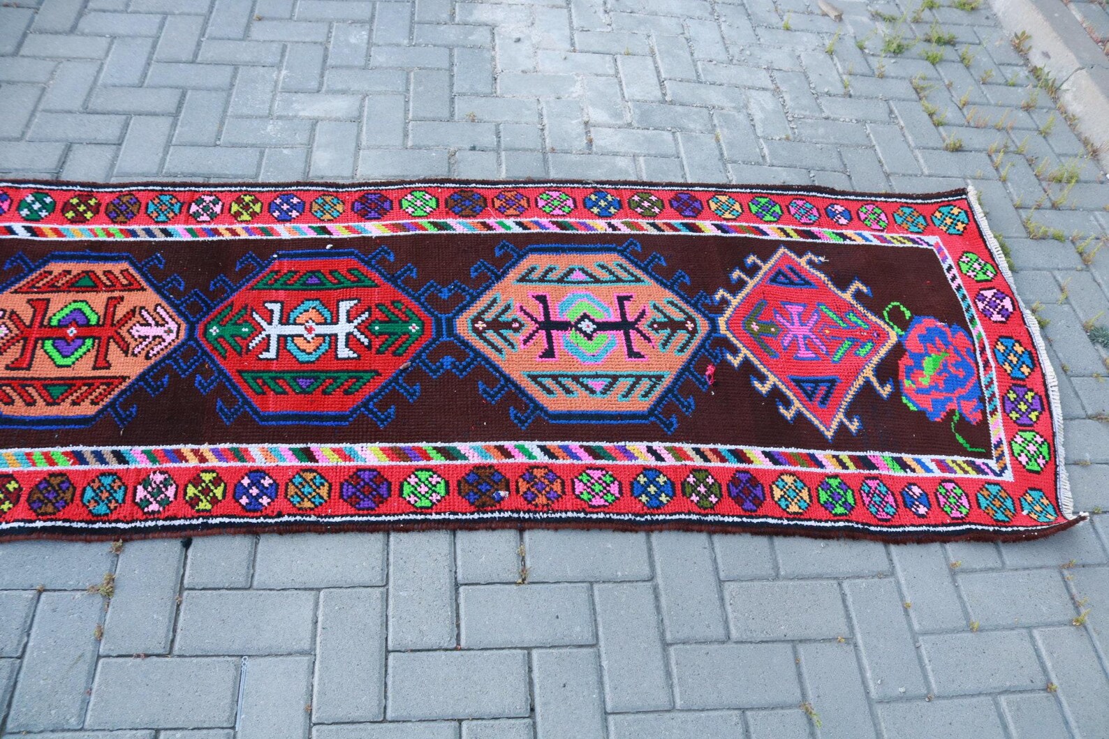 Vintage Turkish Runner Rug 2.6 x 13.5 ft