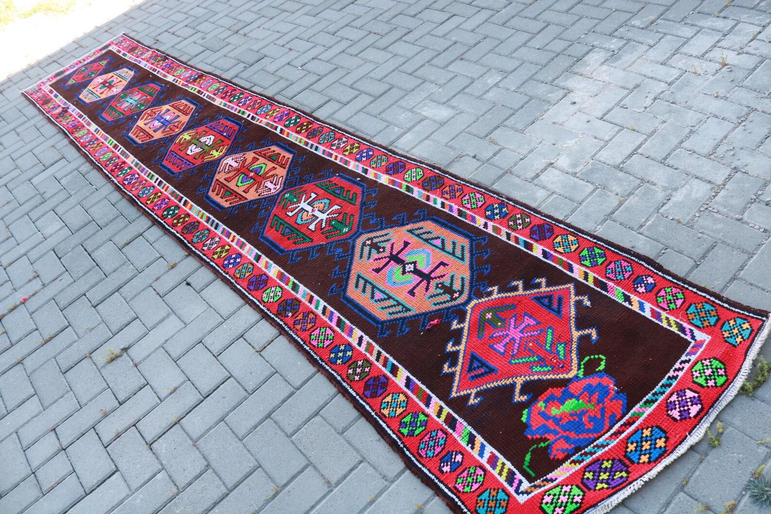 Vintage Turkish Runner Rug 2.6 x 13.5 ft
