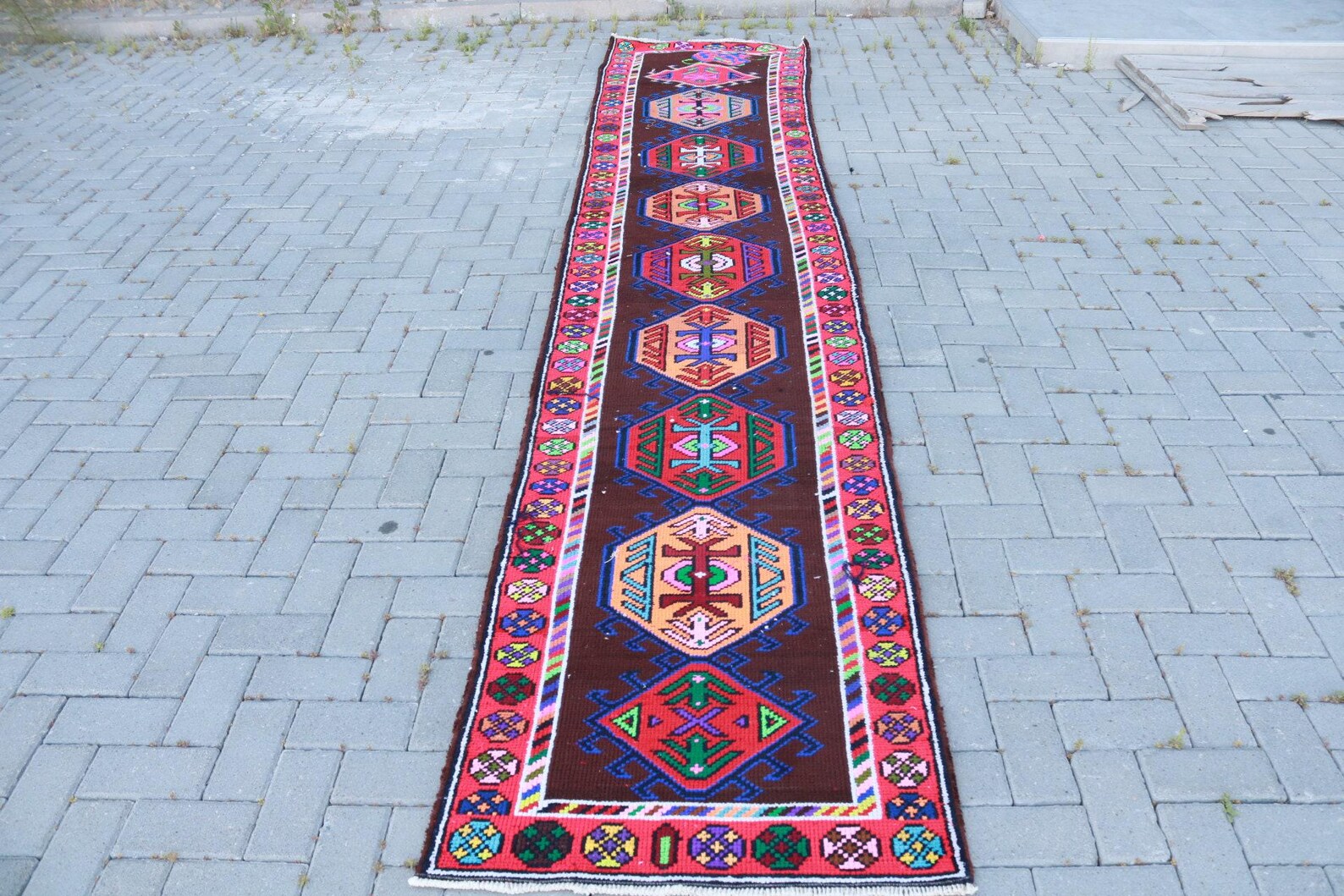 Vintage Turkish Runner Rug 2.6 x 13.5 ft