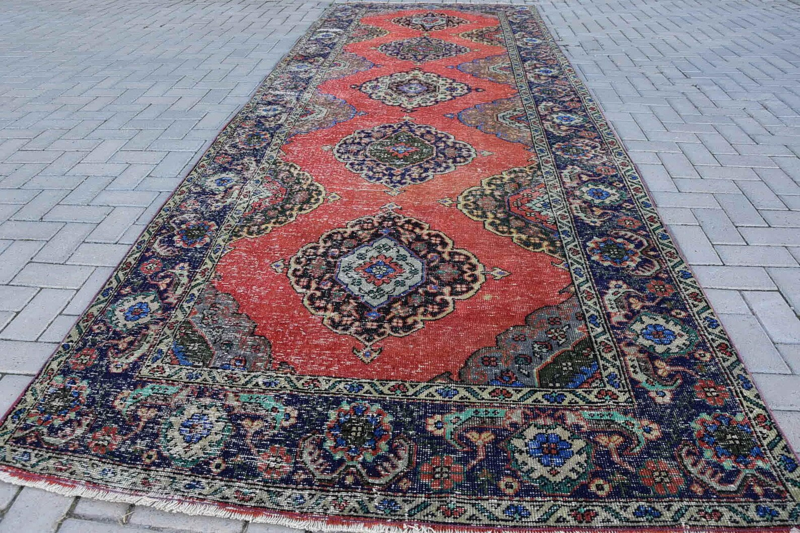 XL Vintage Turkish Accent Area rug 4.8 x 13.7 ft