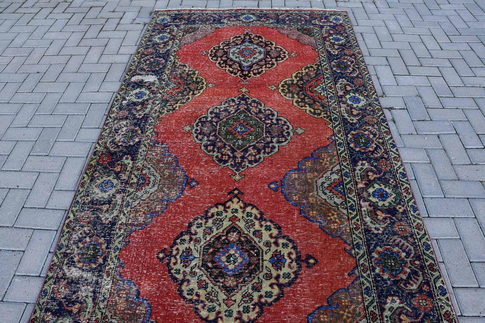 XL Vintage Turkish Accent Area rug 4.8 x 13.7 ft