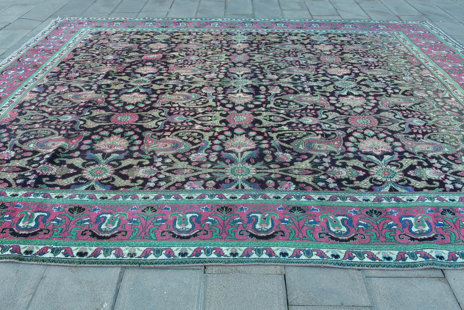XL Vintage Turkish Accent Area Rug 9.5 x 12.3 ft