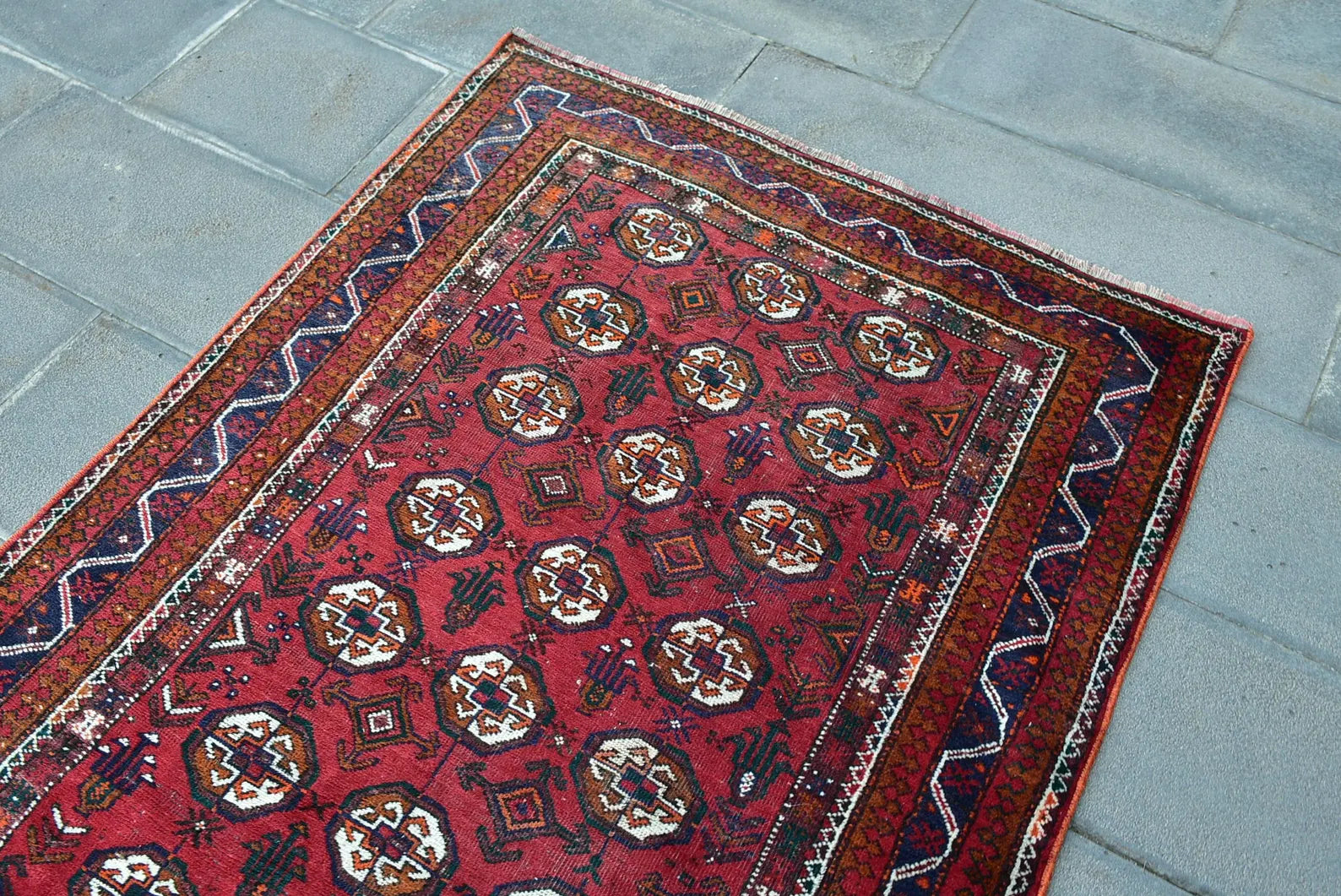Vintage Turkmen Accent Area rug 3.9 x 7.2 ft