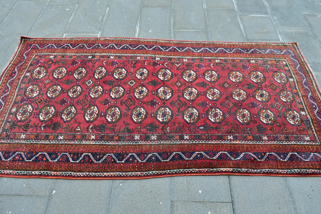 Vintage Turkmen Accent Area rug 3.9 x 7.2 ft