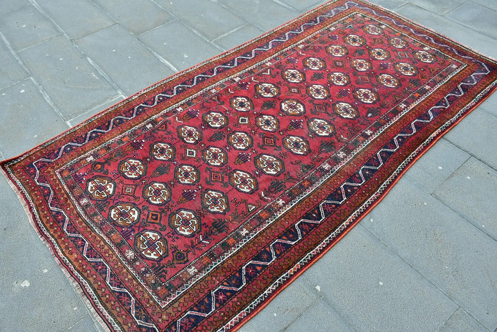 Vintage Turkmen Accent Area rug 3.9 x 7.2 ft