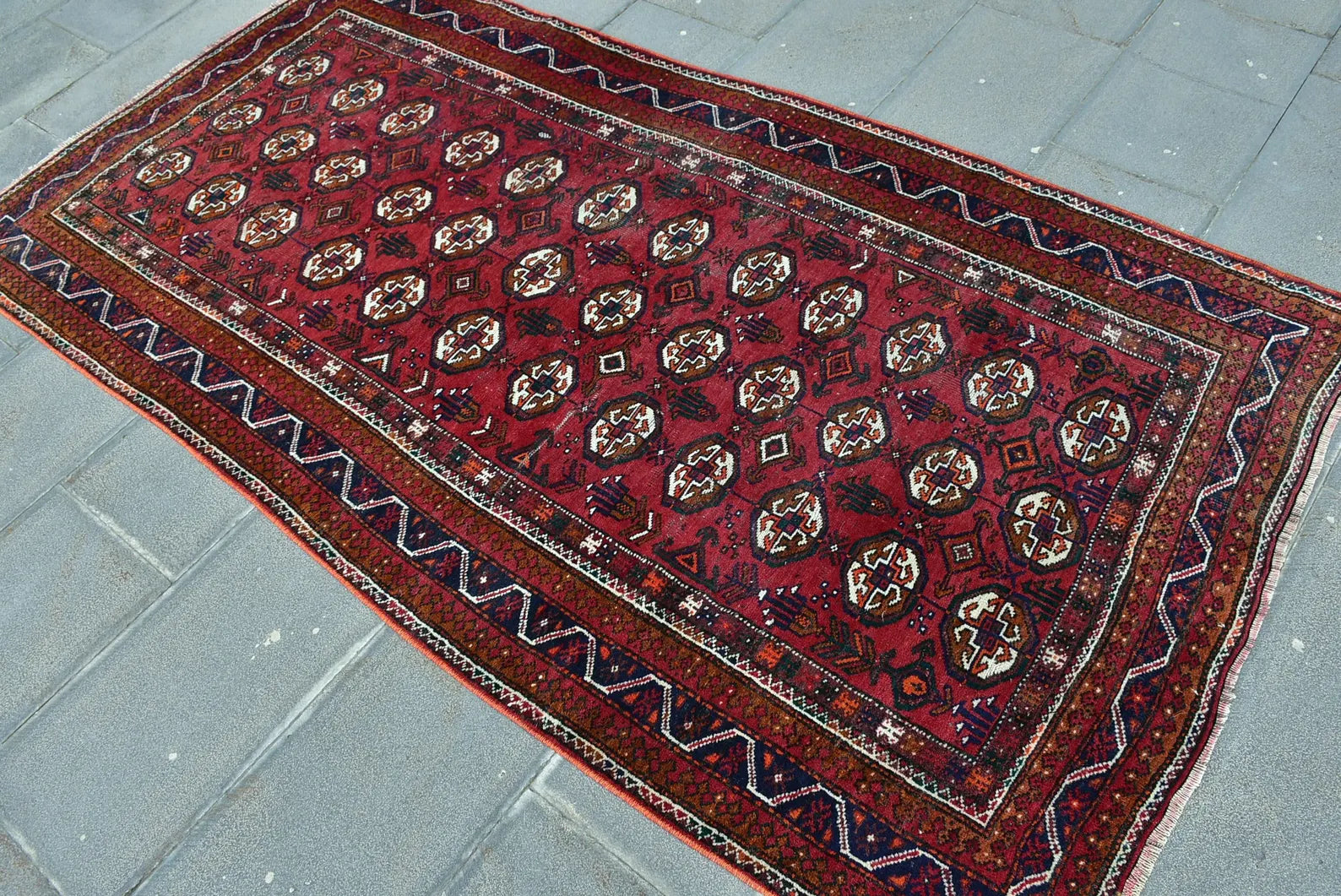 Vintage Turkmen Accent Area rug 3.9 x 7.2 ft