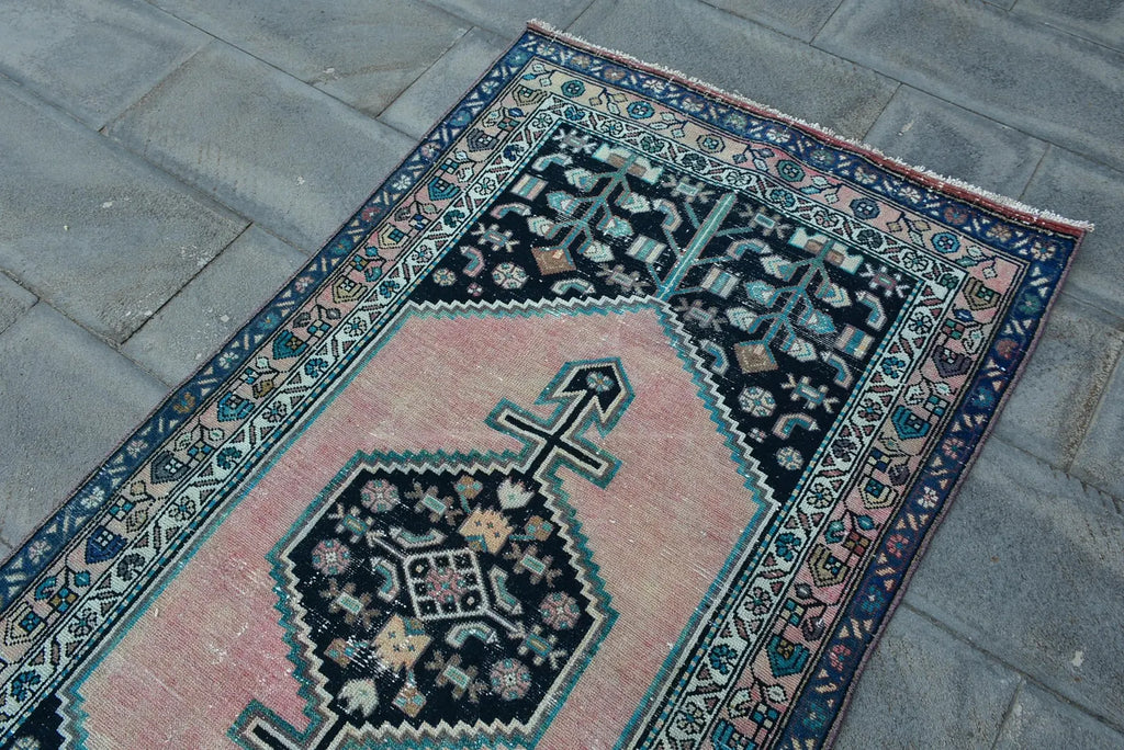 Vintage Turkish Accent Area rug 3.4 x 6.7 ft