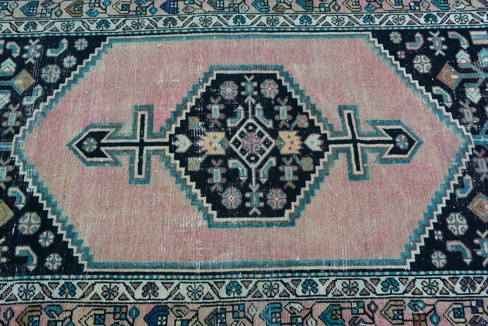 Vintage Turkish Accent Area rug 3.4 x 6.7 ft