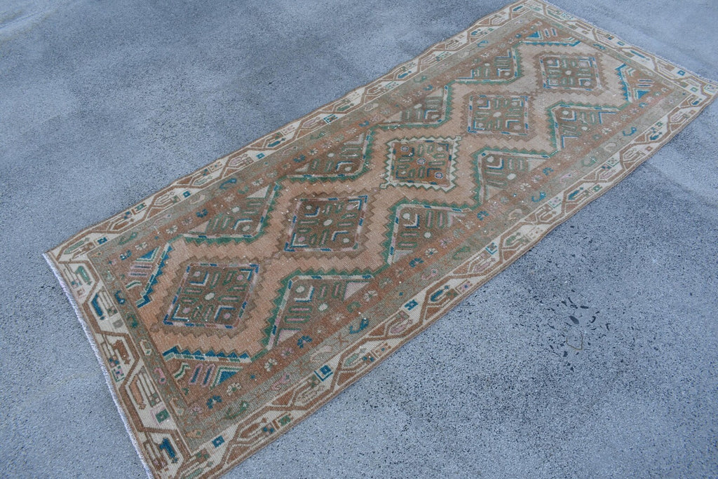 Vintage Turkish Accent Area rug 3 x 7.2 ft
