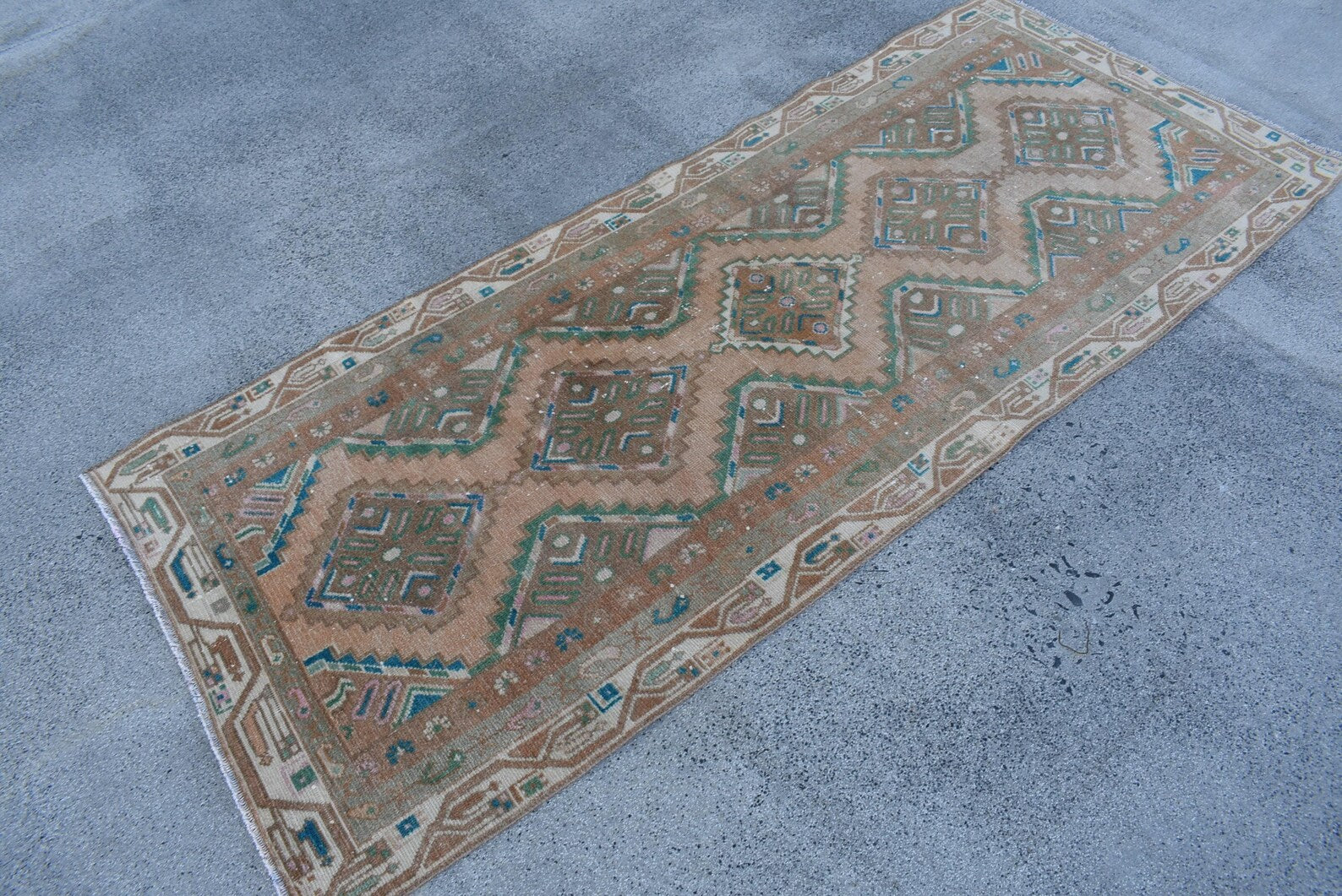Vintage Turkish Accent Area rug 3 x 7.2 ft