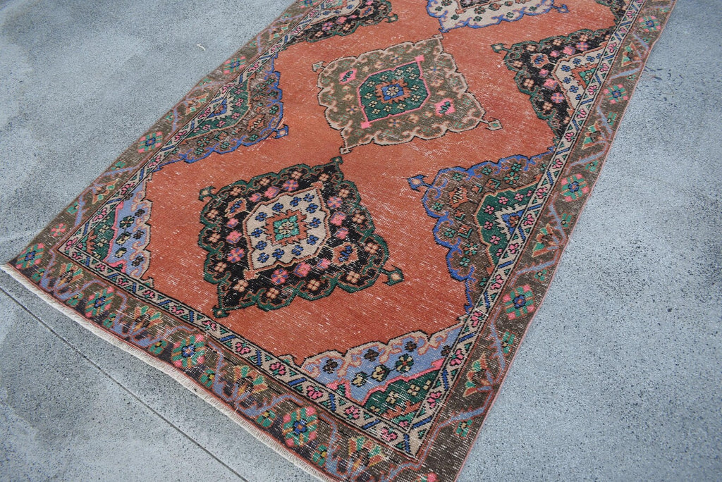 Vintage Turkish Accent Area rug 4.3 x 12.2 ft