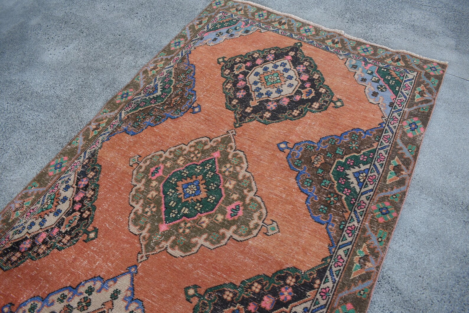 Vintage Turkish Accent Area rug 4.3 x 12.2 ft