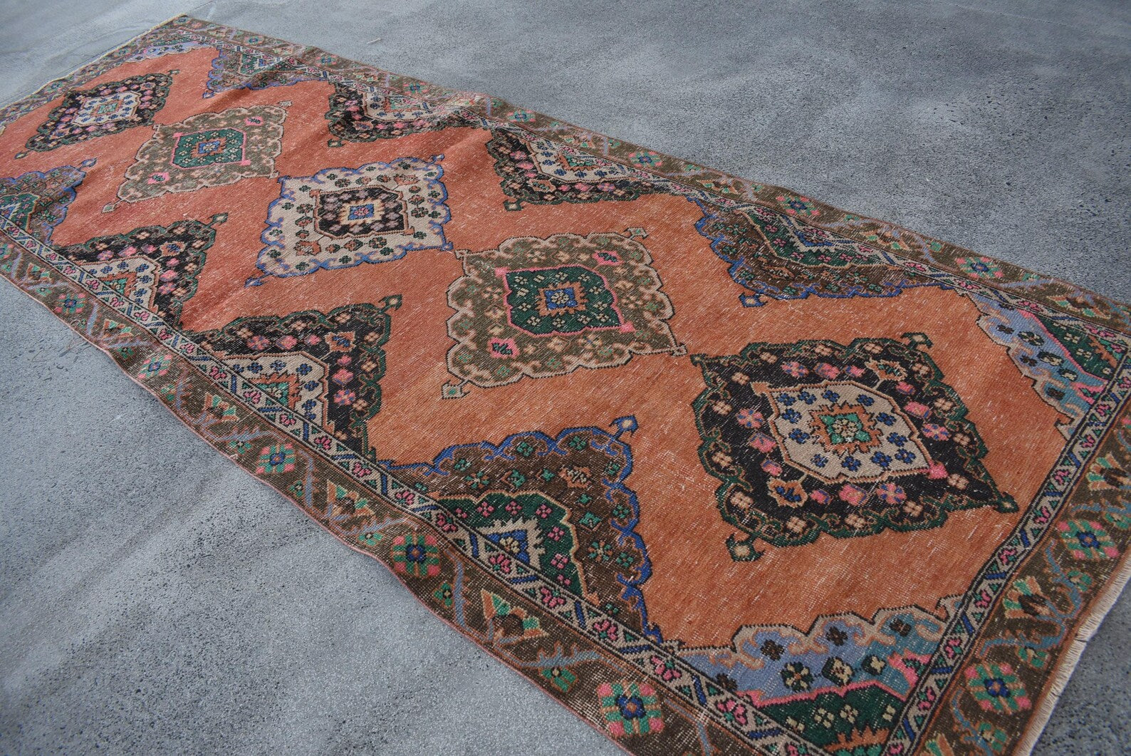 Vintage Turkish Accent Area rug 4.3 x 12.2 ft