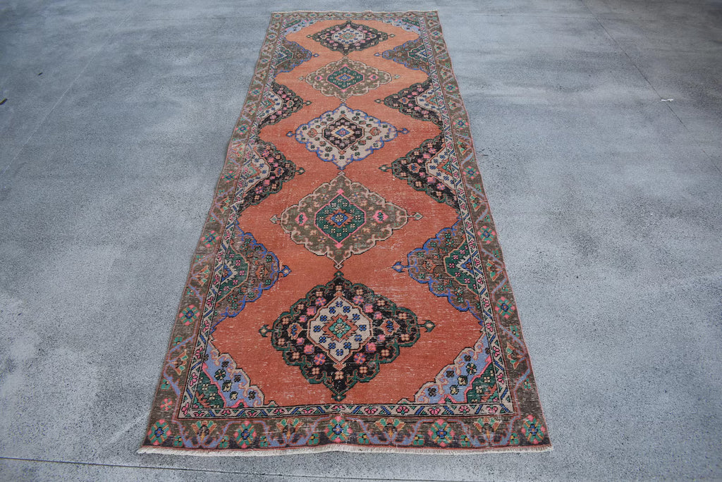 Vintage Turkish Accent Area rug 4.3 x 12.2 ft