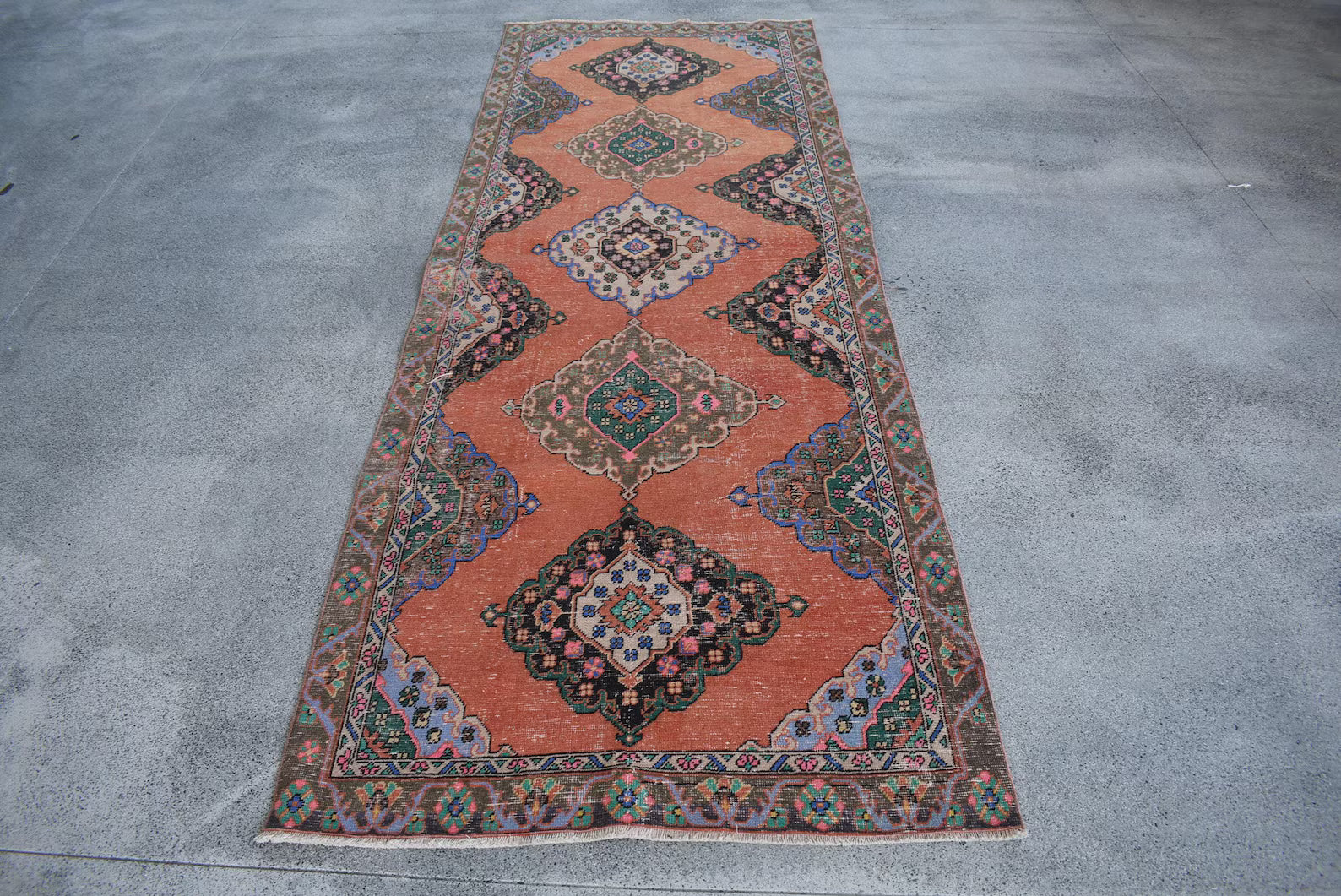 Vintage Turkish Accent Area rug 4.3 x 12.2 ft