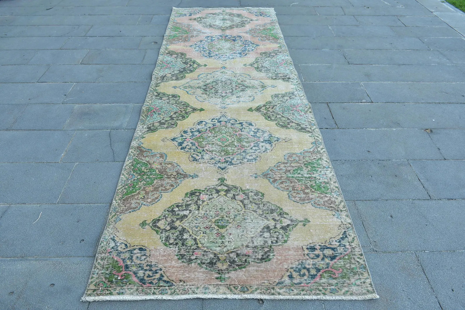Vintage Turkish Runner Rug 3.6 x 11.2 ft