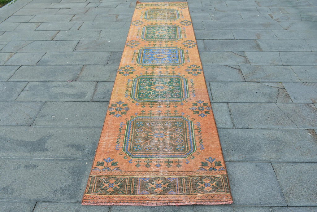 Vintage Turkish Runner Rug 2.8 x 11.7 ft