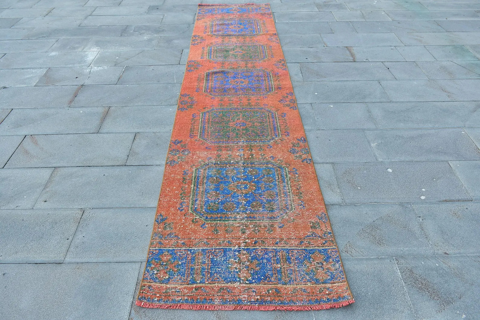 Vintage Turkish Runner Rug 2.6 x 11.4 ft