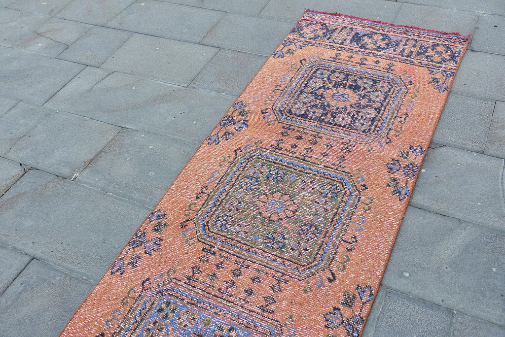 Vintage Turkish Runner Rug 2.4 x 11.3 ft