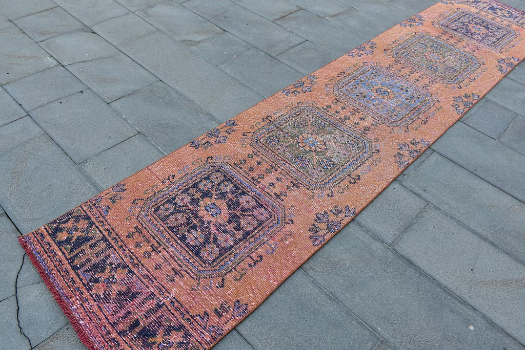 Vintage Turkish Runner Rug 2.4 x 11.3 ft