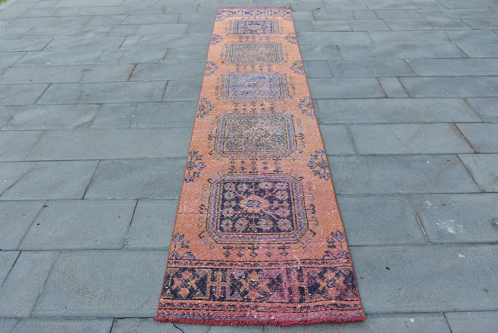Vintage Turkish Runner Rug 2.4 x 11.3 ft