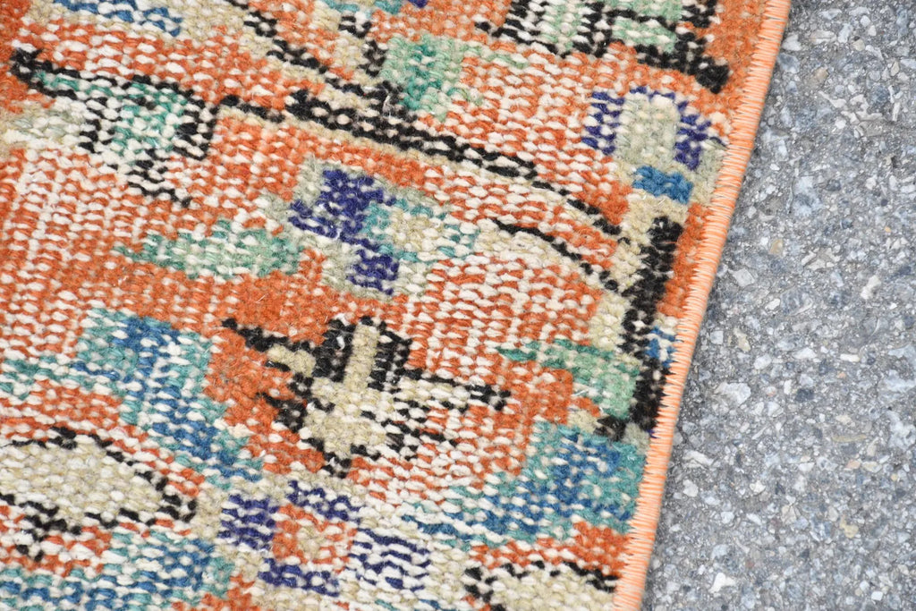 Vintage Turkish Accent Area rug 3.9 x 8.9 ft