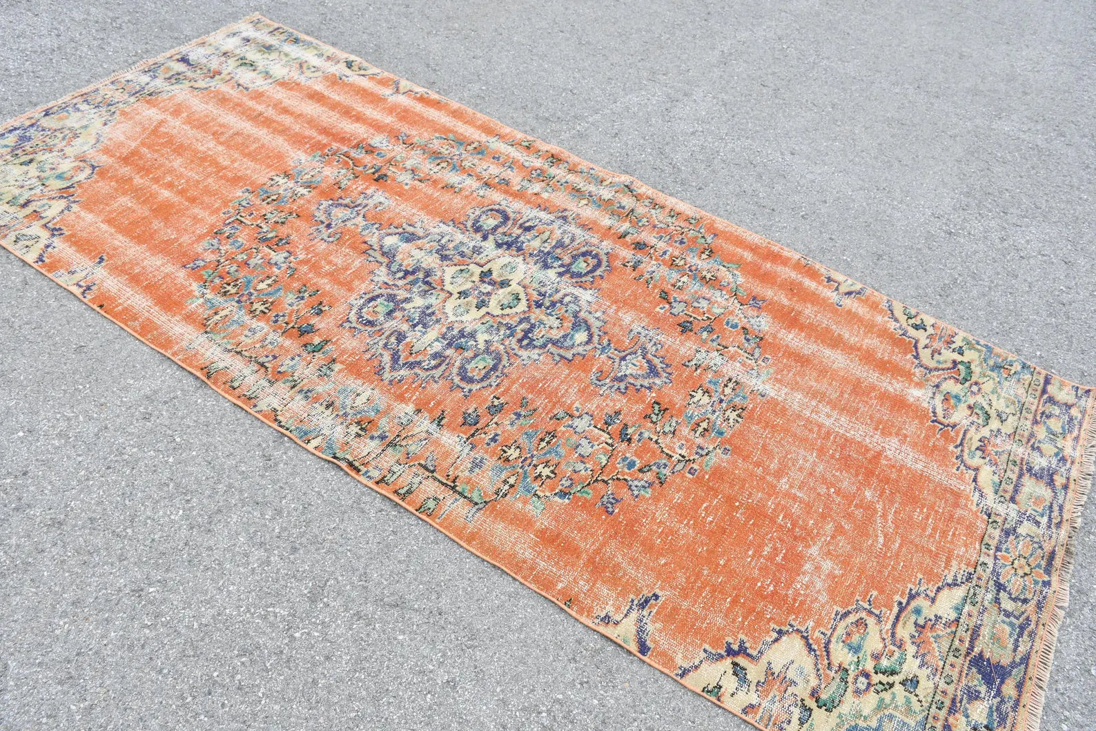 Vintage Turkish Accent Area rug 3.9 x 8.9 ft