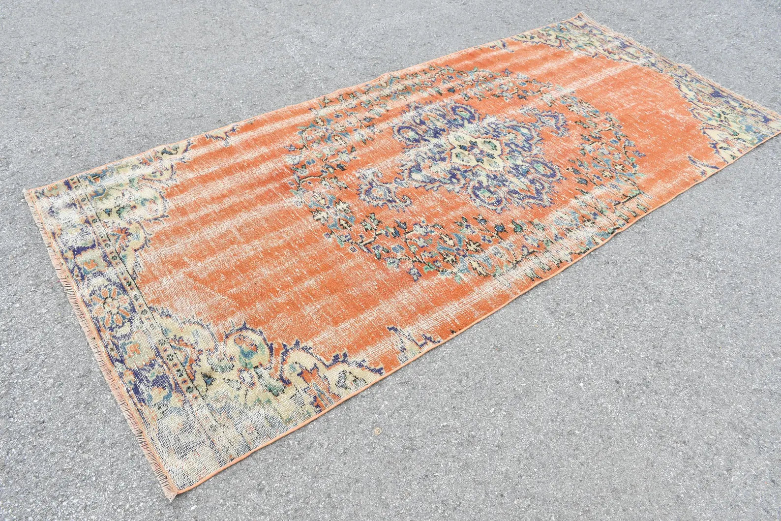 Vintage Turkish Accent Area rug 3.9 x 8.9 ft